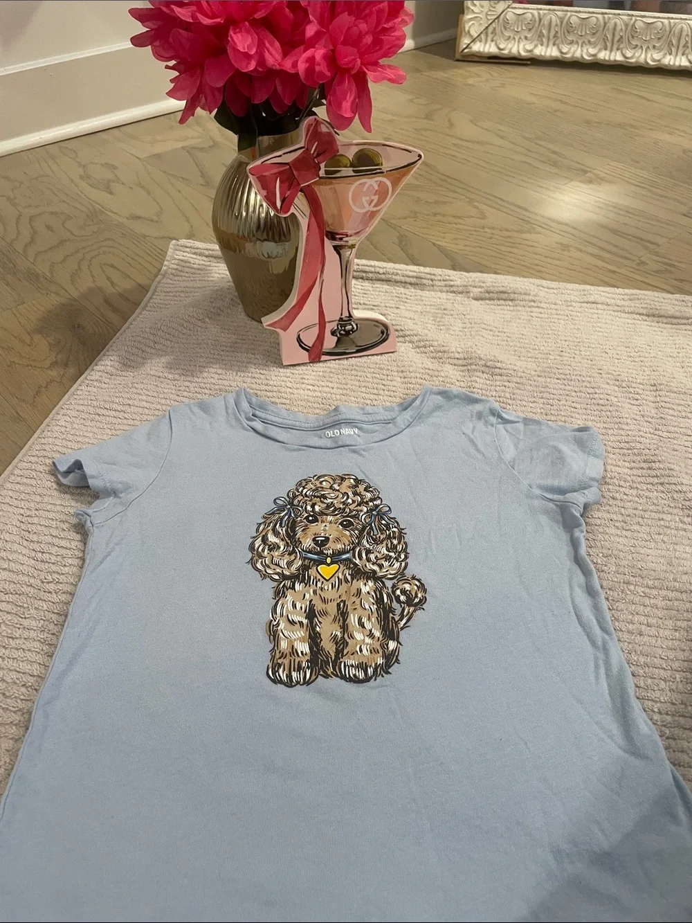 Old Navy Light Blue Dog Graphic Tee with Brown Poodle